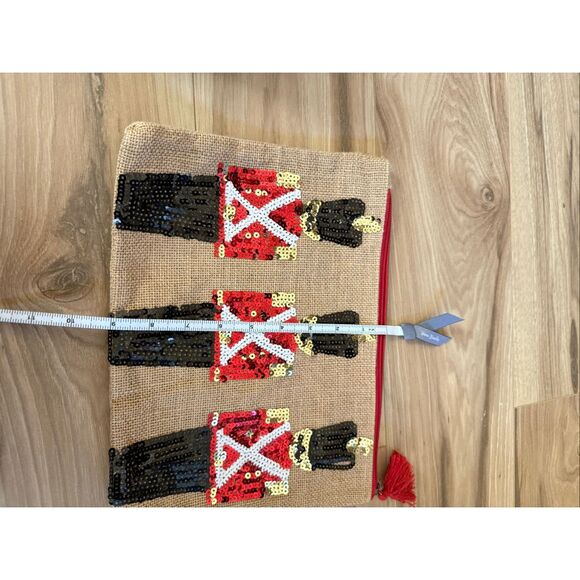 Olive & Hill Womens Nutcracker Soldier Sequin Burlap Tote and Lined Pouch Bag - Picture 6 of 8